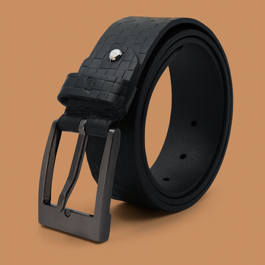 Bhokals Men Black Chess Plub Leather Belt