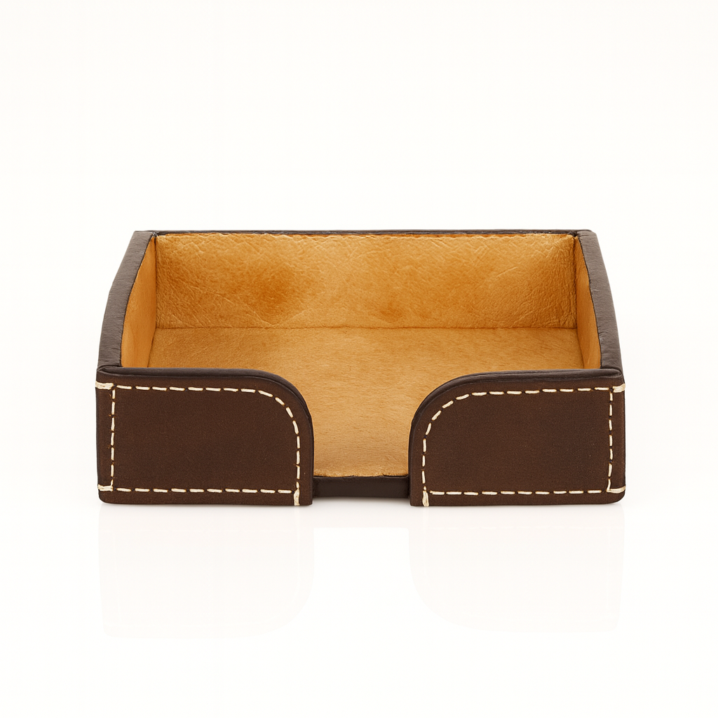 Leather Brown Small Paper Holder Tray