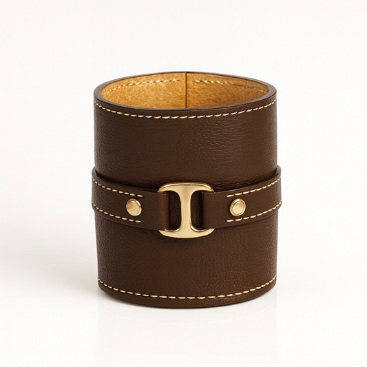 Leather Brown Round Buckle Pen Holder