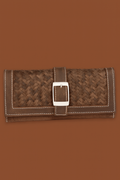 Leather Brown weave Buckle women Wallet