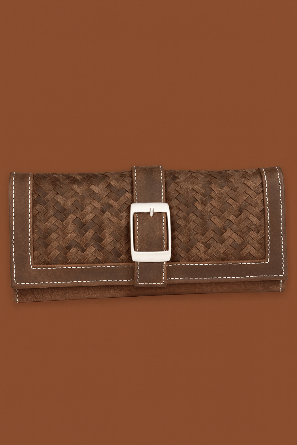 Leather Brown weave Buckle women Wallet