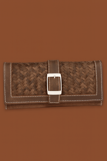 Leather Brown weave Buckle women Wallet