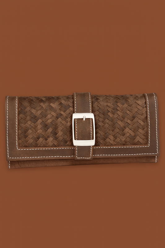 Leather Brown weave Buckle women Wallet