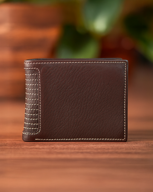 Leather Brown White Thread Men Wallet
