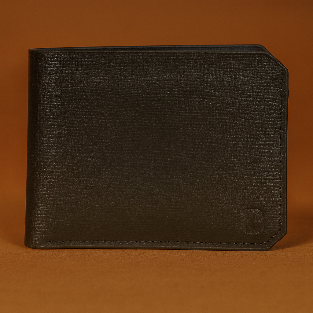 Classic Men's Leather Bifold Wallet, Black, Textured Finish, Multiple Card Slots, Slim Design
