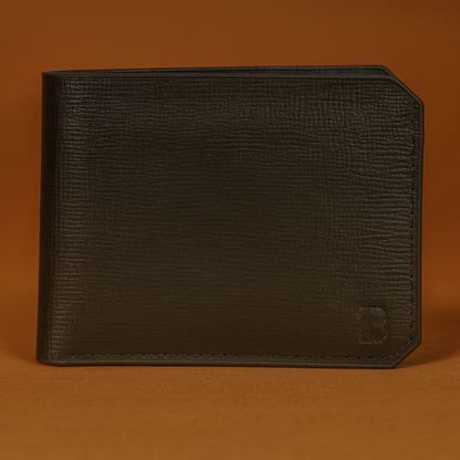 Classic Men's Leather Bifold Wallet, Black, Textured Finish, Multiple Card Slots, Slim Design