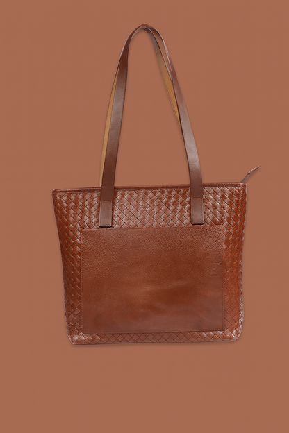 Leather Brown Weave Women Shoulder Bag
