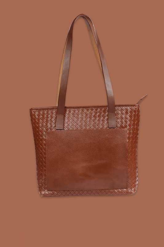 Leather Brown Weave Women Shoulder Bag