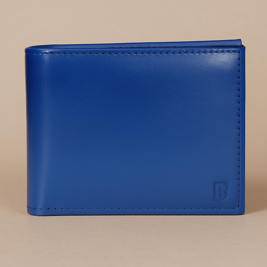 Men's Classic Leather Bifold Wallet, Navy Blue, Multiple Card Slots, Slim Design