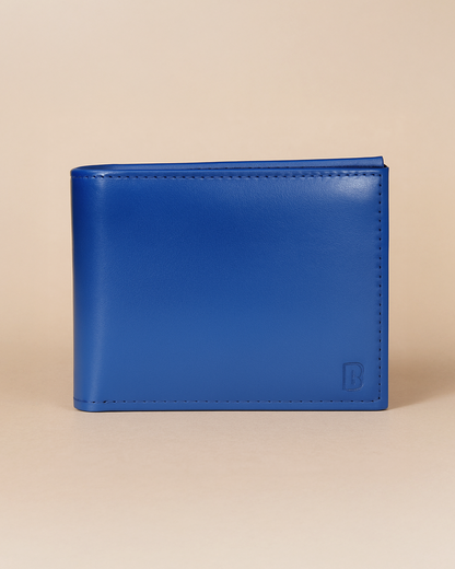 Men's Classic Leather Bifold Wallet, Navy Blue, Multiple Card Slots, Slim Design