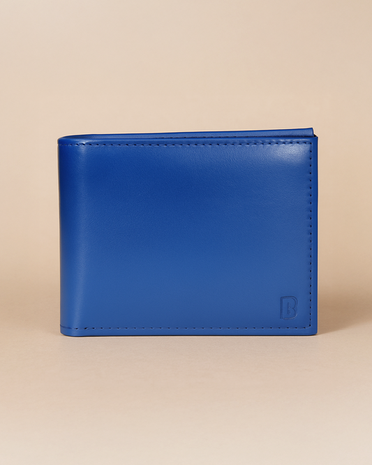 Men's Classic Leather Bifold Wallet, Navy Blue, Multiple Card Slots, Slim Design