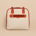 Leather White Red Strip Weave Women Hand Bag