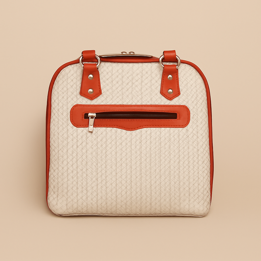 Leather White Red Strip Weave Women Hand Bag