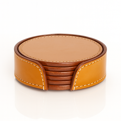 Leather Tan Round Tea Coaster