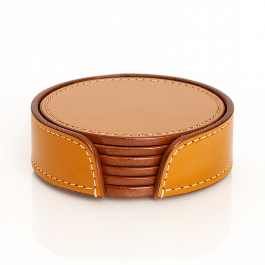 Leather Tan Round Tea Coaster