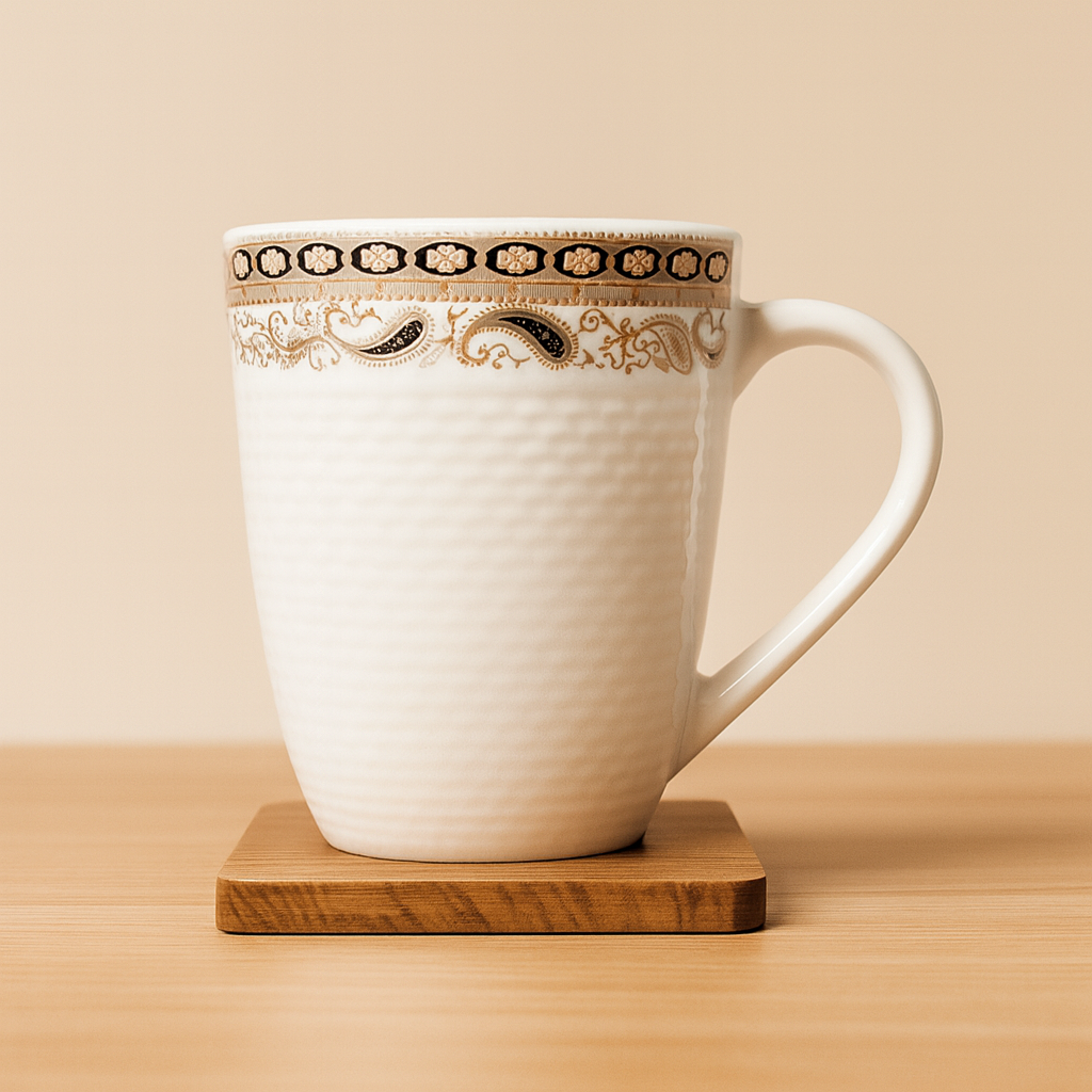 Bhokals Border Texture Dotted White Coffee Mug
