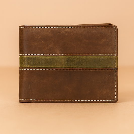 Leather Brown Green Strip Men Wallet