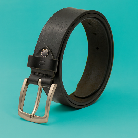 Bhokals Men Black Crunch Leather Belt