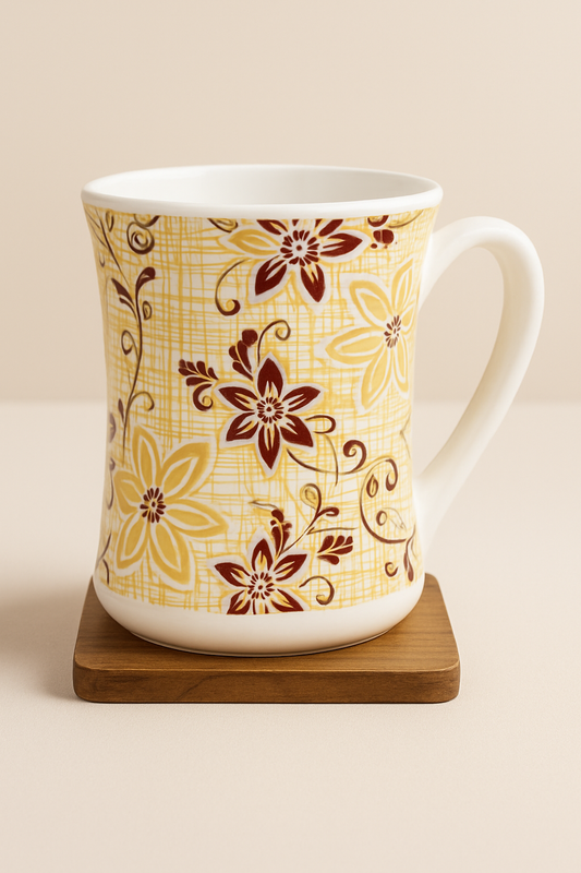 Bhokals Golden Cream Flower Printed White Coffee Mug