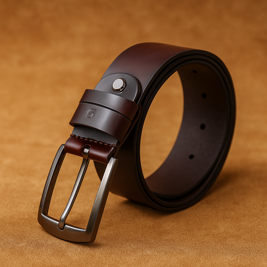 Bhokals Men Chocolate Brown Leather Belt
