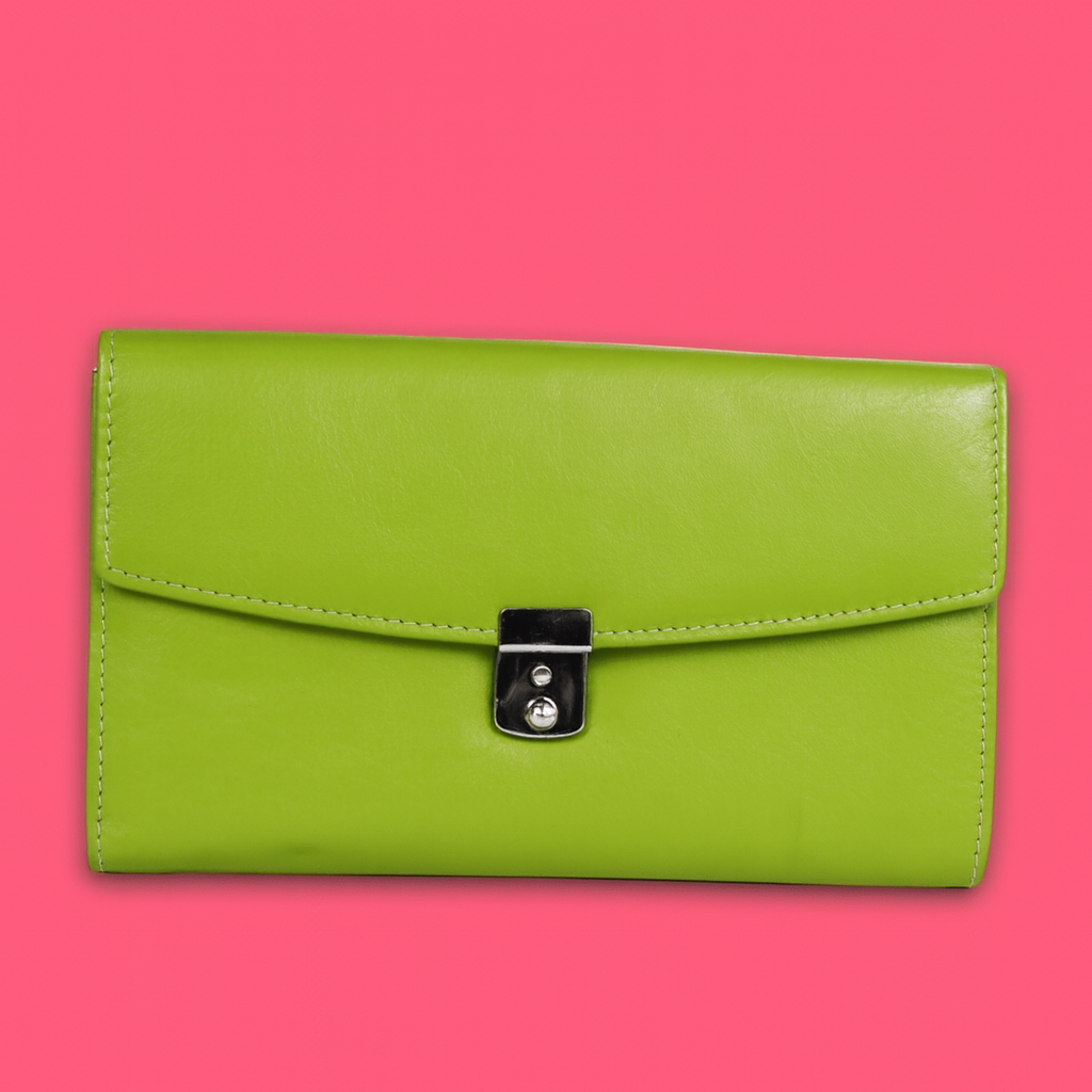 Leather Solid Green Women Wallet