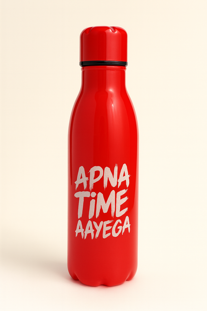 Apna Time Ayega Printed Red Water Bottle