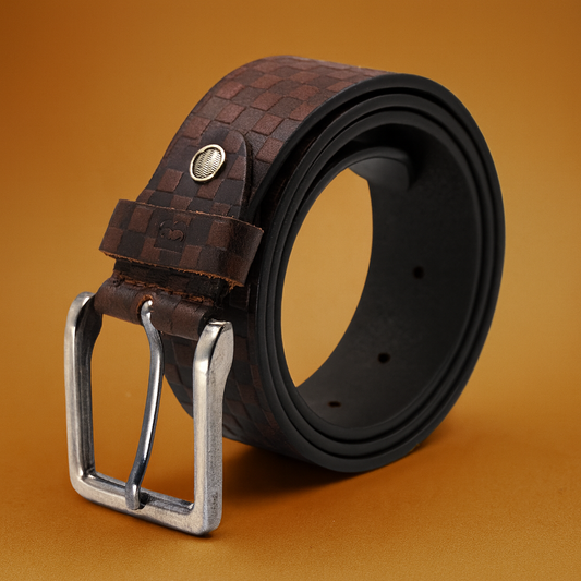 Bhokals Men Brown Chess Plub Leather Belt