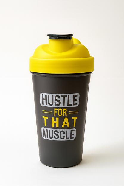 Hustle Printed Yellow Black Gym Shaker