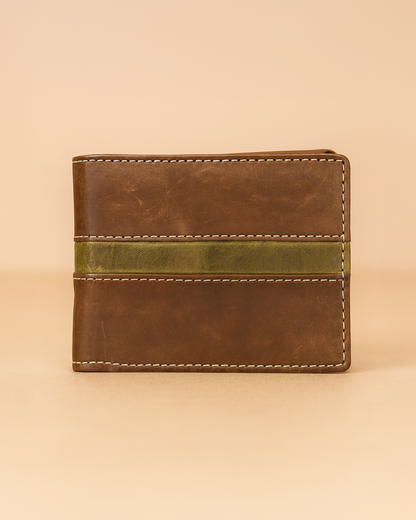 Leather Brown Green Strip Men Wallet