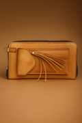 Leather Solid Tan Cross Tussel Women Wallet