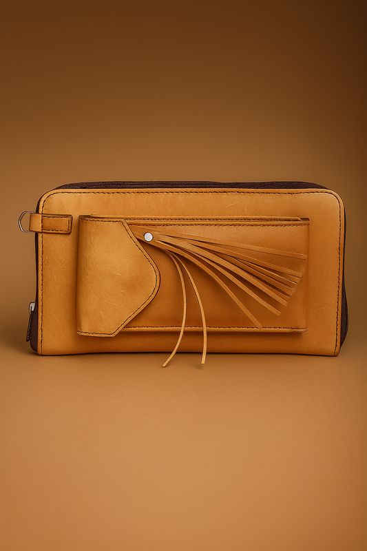 Leather Solid Tan Cross Tussel Women Wallet