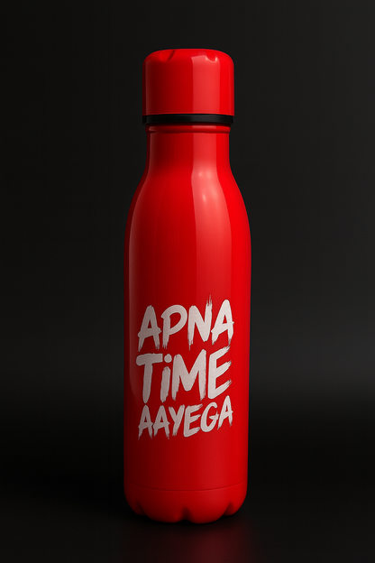 Apna Time Ayega Printed Red Water Bottle