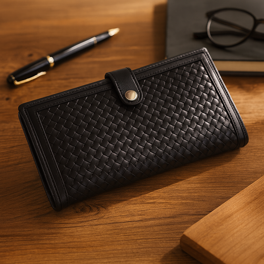 Leather Black Weave Ticket Card Holder