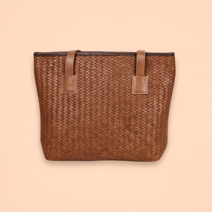 Leather Brown Weave Women Shoulder Bag