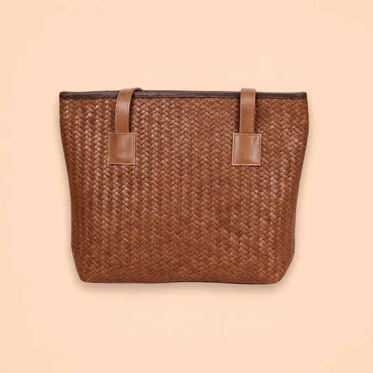 Leather Brown Weave Women Shoulder Bag