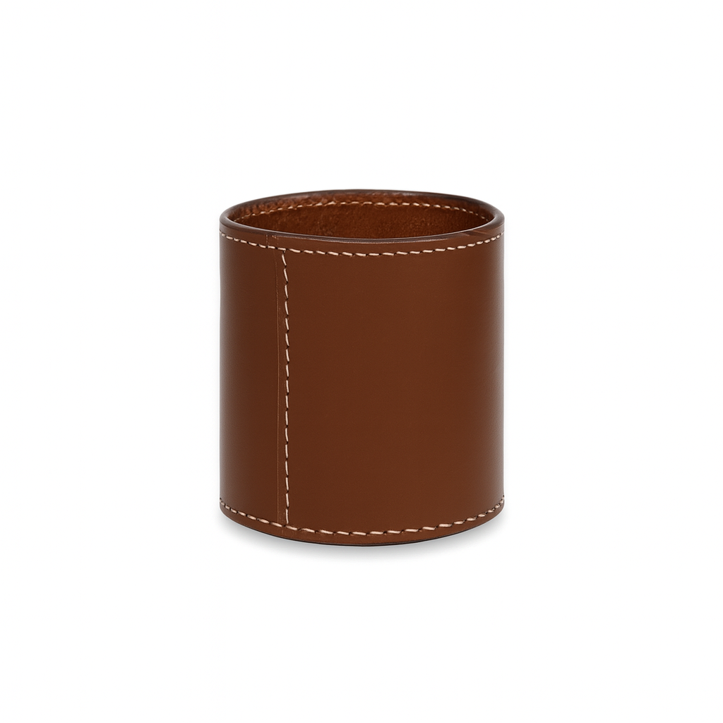 Leather Brown Round Pen Holder