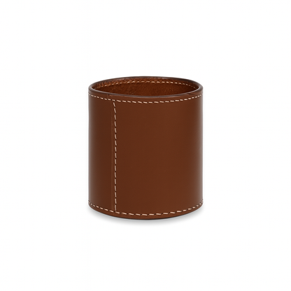 Leather Brown Round Pen Holder