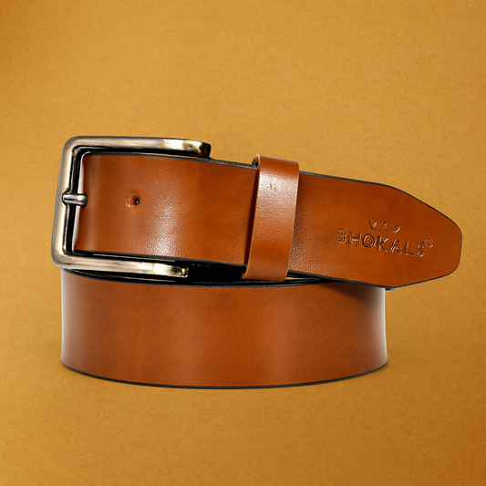 Bhokals Men Tan Glossy Leather Belt