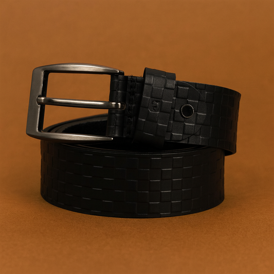 Bhokals Men Black Chess Plub Leather Belt