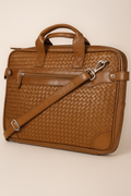 Bhokals Leather Tan Weave Laptop Bag