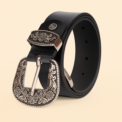 Bhokals Maharaja Men Silver Buckle Black Leather Belt