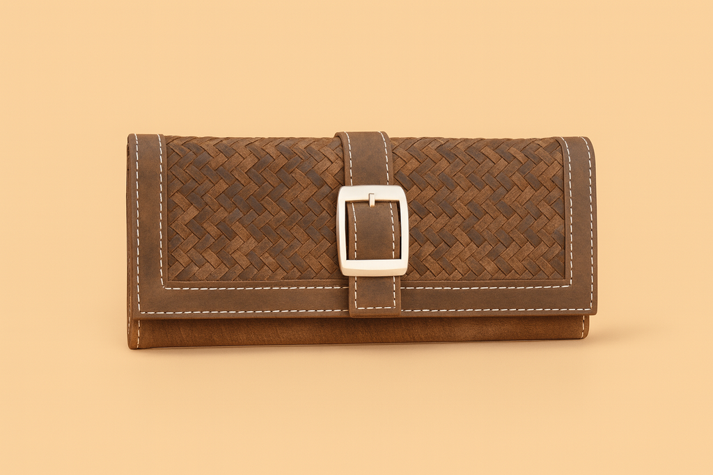 Leather Brown weave Buckle women Wallet