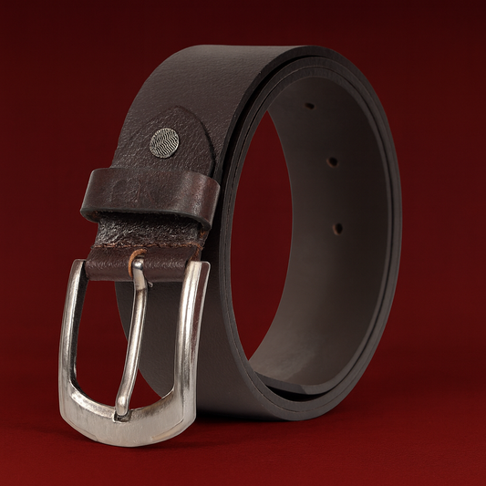 Bhokals Men Chocolate Brown Grain Leather Belt