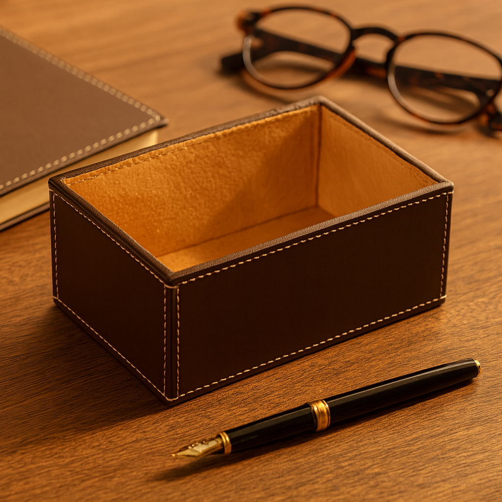 Leather Brown Big Paper Holder Tray