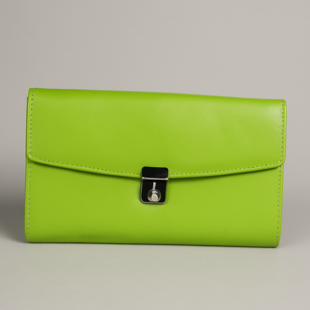 Leather Solid Green Women Wallet