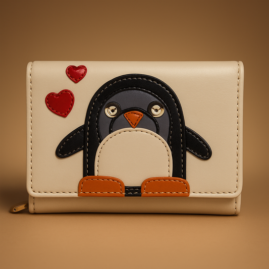 Leather Cream Penguin Women Pocket Wallet