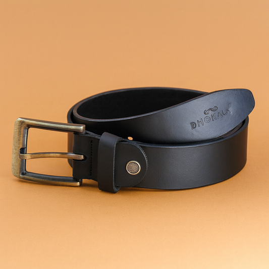Bhokals Men Solid Black Matt Leather Belt
