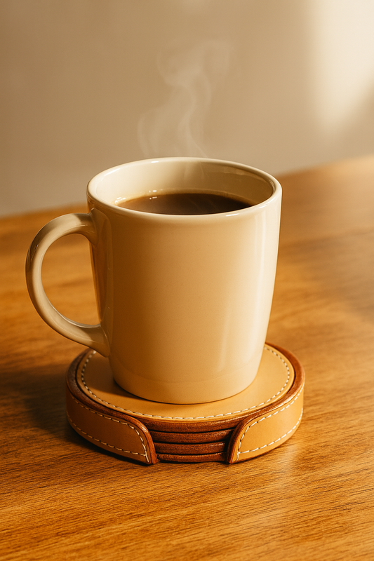 Leather Tan Round Tea Coaster