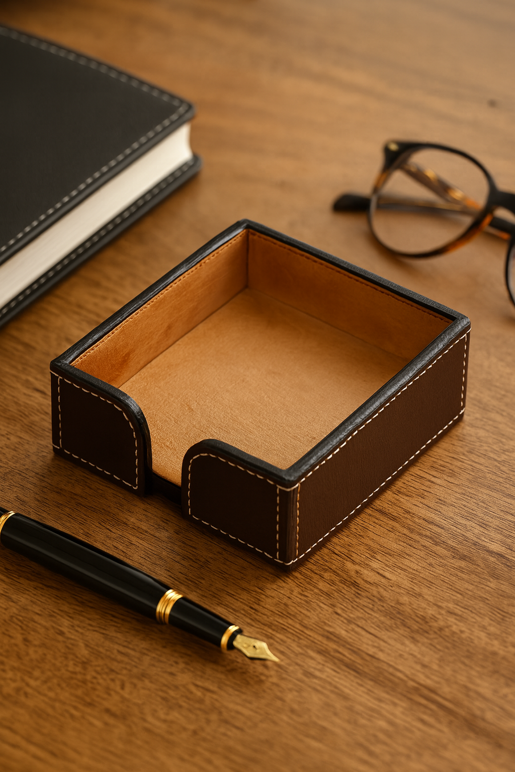 Leather Brown Small Paper Holder Tray