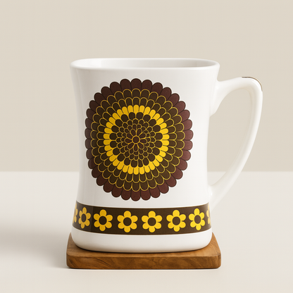 Bhokals Flower Brown Yellow printed White Coffee Mug